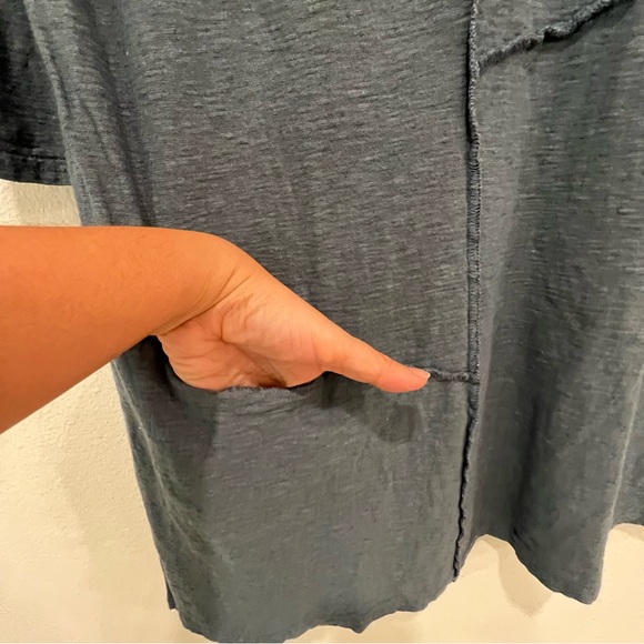 Cut Loose M Long Sleeve A-Line Blue Tunic Cotton Linen Blend Lagenlook Bohemian - Picture 4 of 9